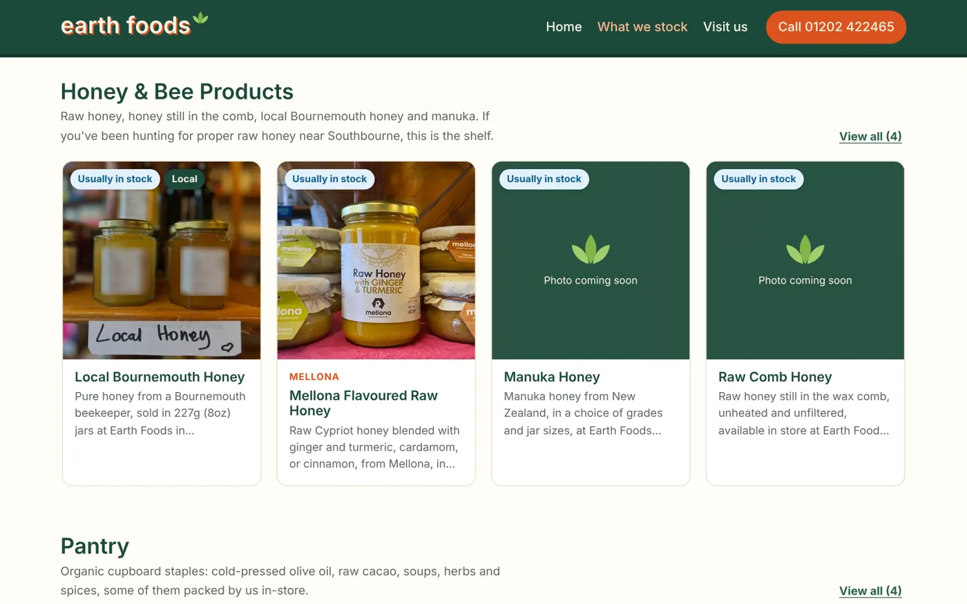 Earth Foods website product page